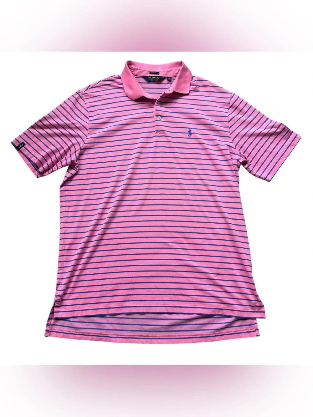 Polo Golf Ralph Lauren Mens Pink Blue Striped Performance Polo Shirt XL Golfcore - Picture 2 of 10